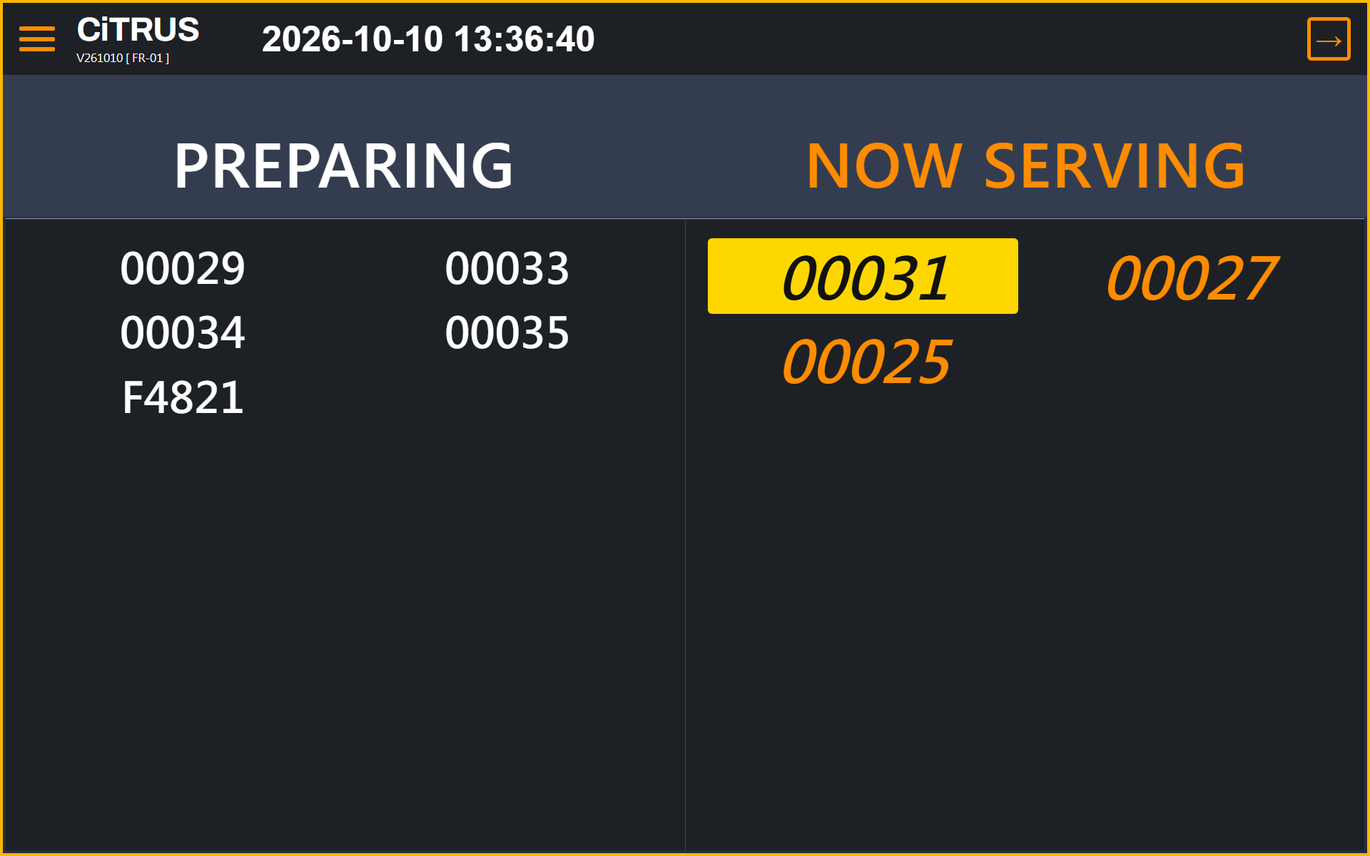 Food Ready screen