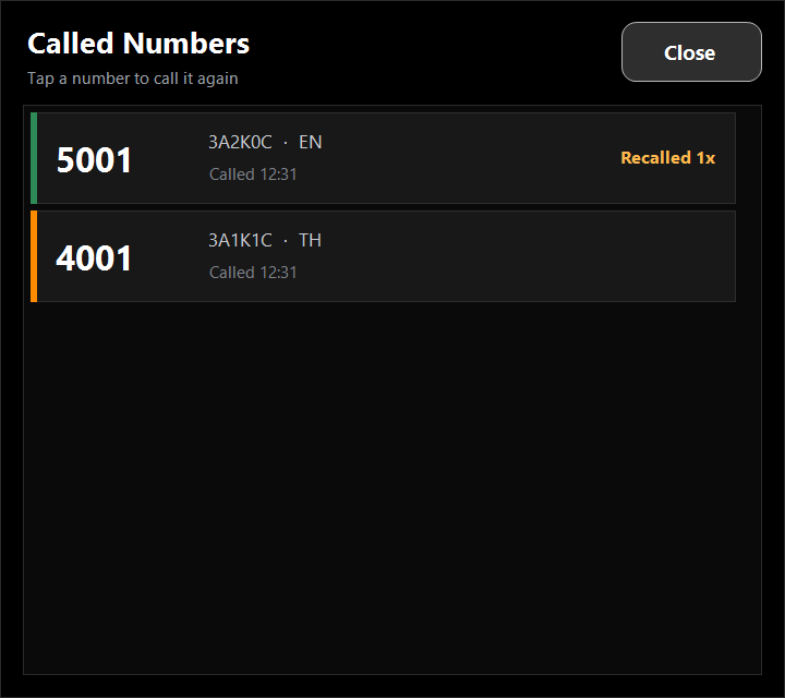 Called Numbers 視窗